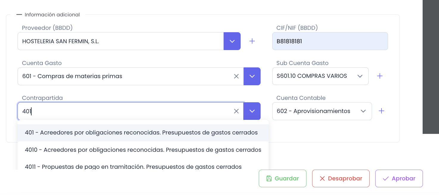 Asignación automática de cuentas